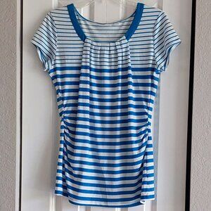 New York & Company Blue & White Stripe Short Sleeve Blouse Women's Size M
